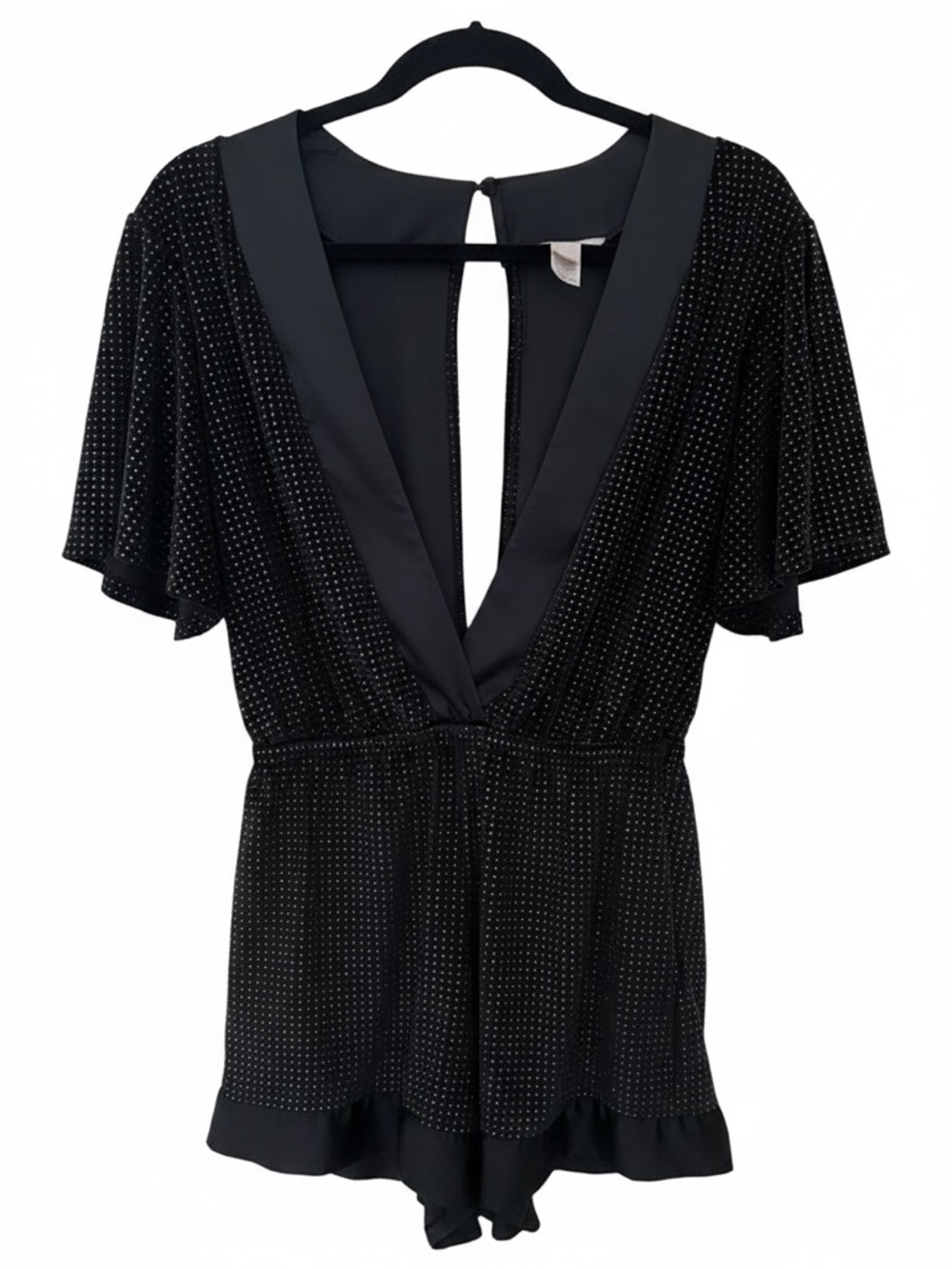 Victoria Secret Embellished Black Sequined Velvet Deep V Romper NWOT Size Medium